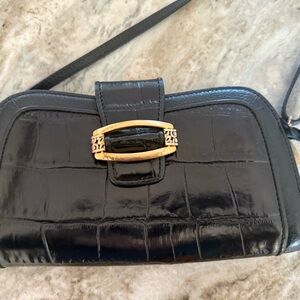 Vintage Brighton Black Patent Crocodile Wallet Crossbody
